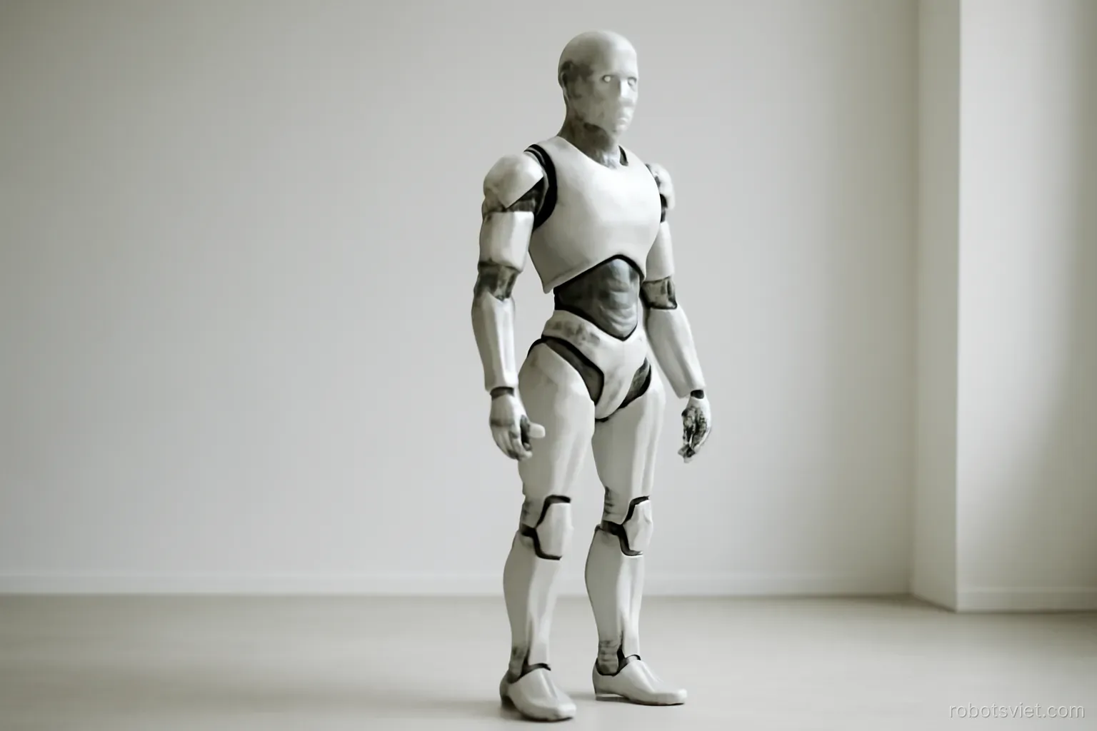 Robot hình người đứng trong không gian sáng