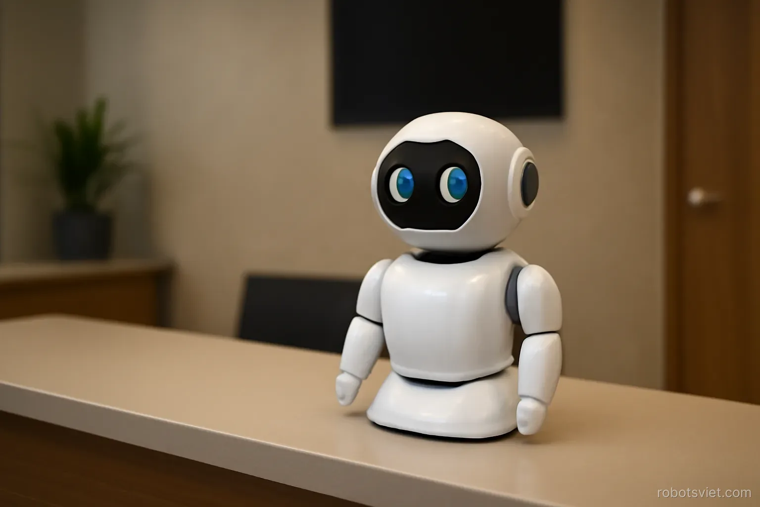 Robot nhỏ đặt trên quầy tiếp khách